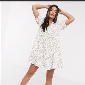 Plus size ASOS DESIGN mini smock dress with v neck in floral print